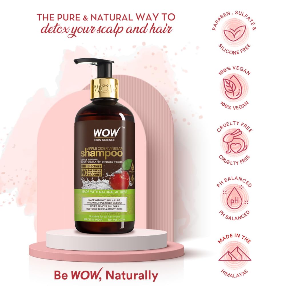 WOW Skin Science Apple Cider Vinegar Shampoo with DHT Blockers | Gentle & Natural Detox Formula that Helps Remove Buildup | For Men & Women 300ml