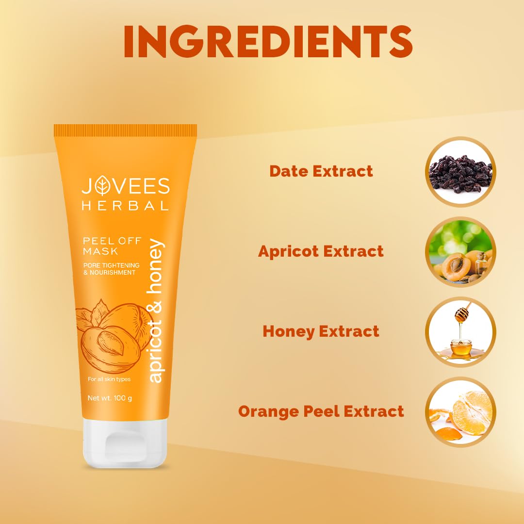 Jovees Herbal Apricot & Honey Peel Off Mask 100 GM | For Pore Tightening and Skin Nourishment | All Skin Types | Paraben & Alcohol Free