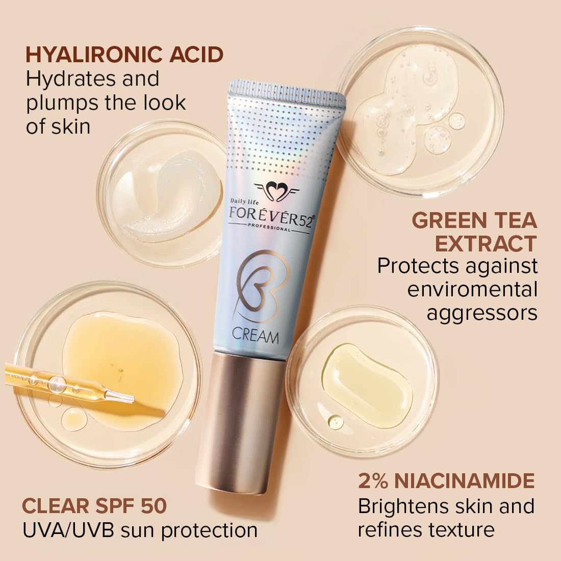 Daily Life Forever52 SPF50 BB Cream | 24Hours Long-lasting High Coverage | Enriched with Hyalorinic Acid, 2% Niacinamide (Cool dark-002)