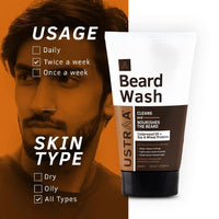 Ustraa Beard Wash Woody - 2 x100 ml - Sulphate-free Beard Wash | Thick Foam, No Post-wash Dryness, Cleansed & Smooth Beard | Beard Shampoo for Germ-Free Beard (Set of 2)