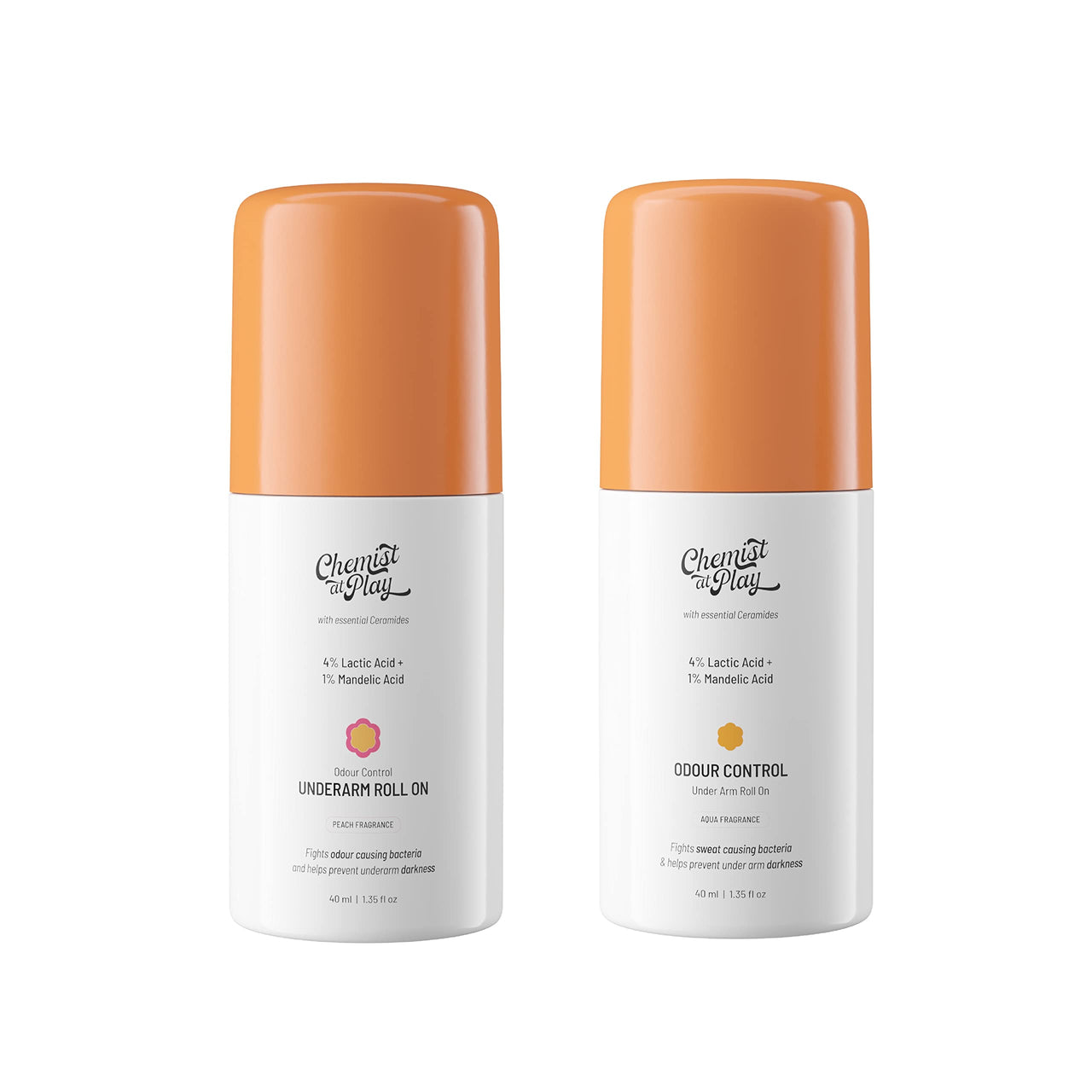 Chemist at Play UnderArm Roll-On with 5% Lactic Acid & 1% Mandelic Acid | Prevents Odour, Brightens Skin & Exfoliates Underarm | Long Lasting Peach & Aqua Fragrance | 80ml(Pack of 2)