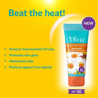 Olivia Sunscreen SPF 50 with UVA, UVB Protection | Sun Screen for Oily & Combination Skin | No White Cast | Ultra Protect++ Sunscreen Lotion for Even-Toned Glowing Skin | For Men & Women | 100g