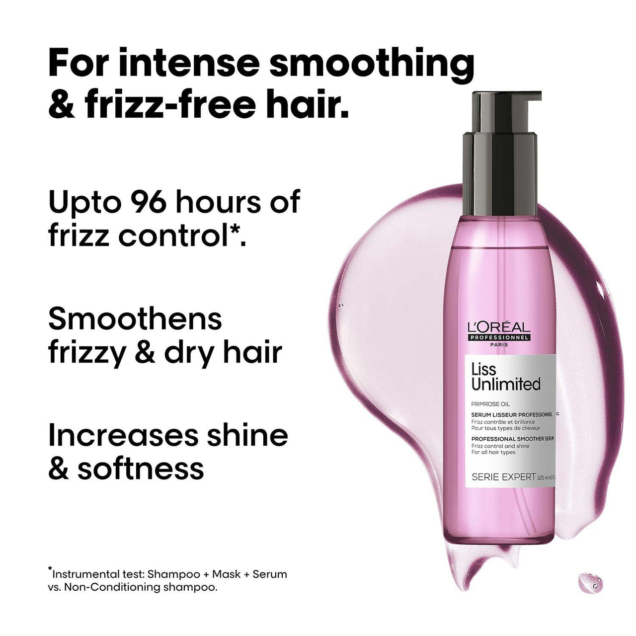 L'Oréal Professionnel Liss Unlimited Leave-In Hair Serum for Frizzy & Unruly Hair - 125ml | Intensive Smoothing Serum for Frizz-Control | Enriched with Primrose Oil | Increases Softness & Shine
