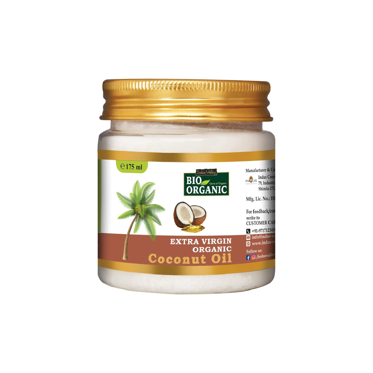 INDUS VALLEY Bio Organic Extra Virgin Organic Coconut Oil - Set Of 3 With The Natural Aroma Of Coconut Oil For Hair & Skin Care (175x3=525ml)