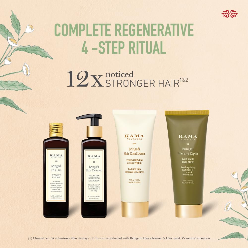 KAMA AYURVEDA ELADI HYDRATING FACE CREAM 8GM & Kama Ayurveda Bringadi Intensive Hair Treatment Oil 50ml - In & Kama Ayurveda Bringadi Hair Conditioner 50gm
