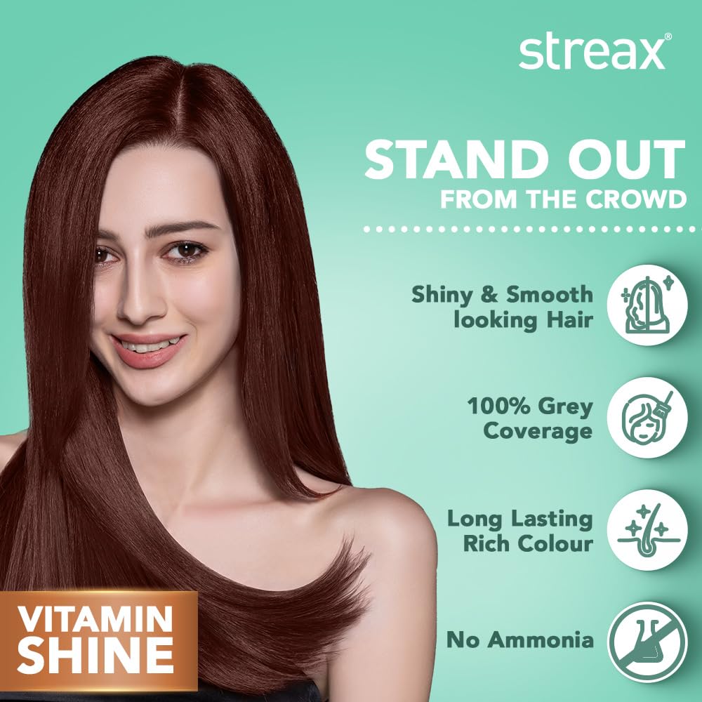 Streax Crème Permanent Hair Colour - 4.6 Reddish Brown Hair Colour- 120 ml, 100% Grey coverage, Ammonia Free Hair Color, Long Lasting Hair colour for women
