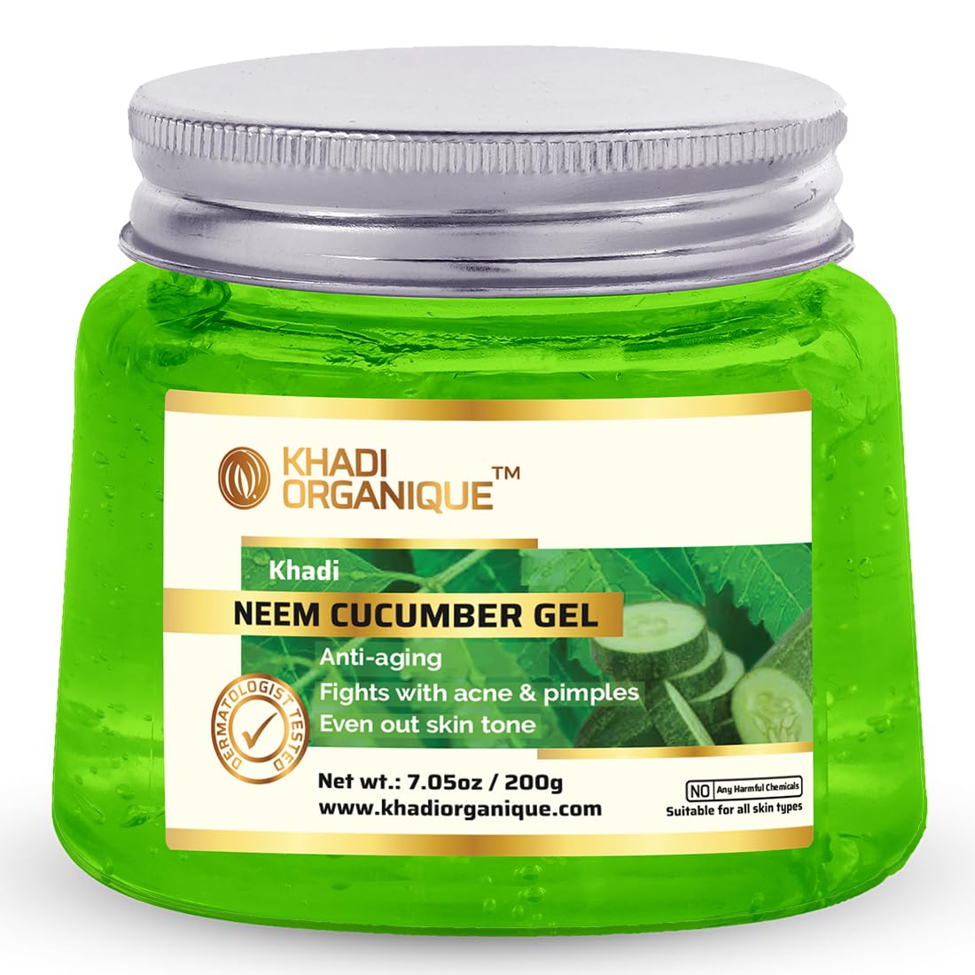 Khadi Organique Aloe Vera Gel with Neem & Cucumber for Face, Body & Hair | Deep Hydrating, Soothing & Moisturizing Aloe Vera Gel for Dry Skin & Hair | Organic Moisturizing Gel for Women & Men - 200gm