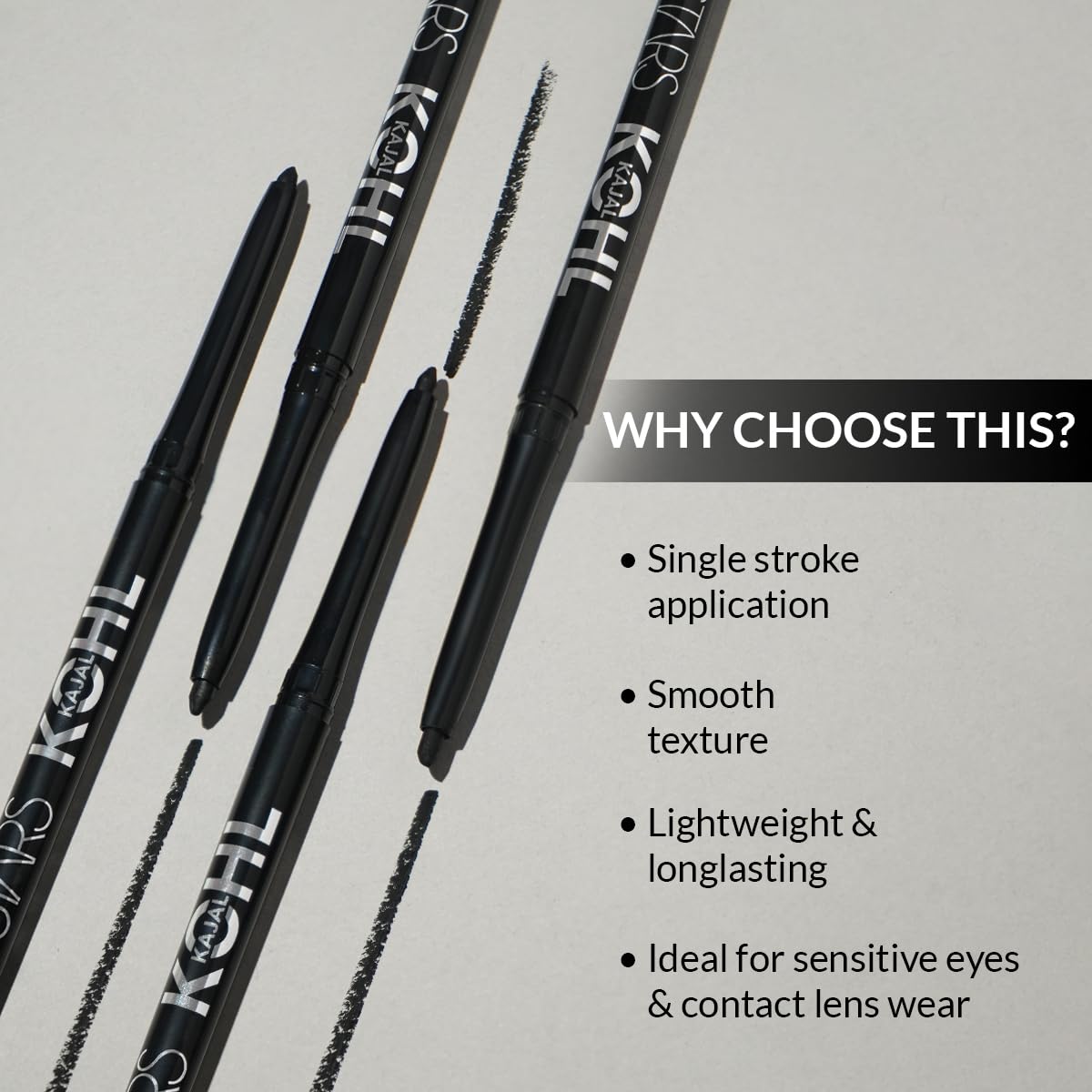 Star's Cosmetics Kohl Kajal Pencil, Black - Long-Lasting, Matte Finish, Highly Pigmented, Smudge-Proof, Waterproof, Lightweight, Soft & Natural Eyeliner, 30g (BLACK, Pack of 2)