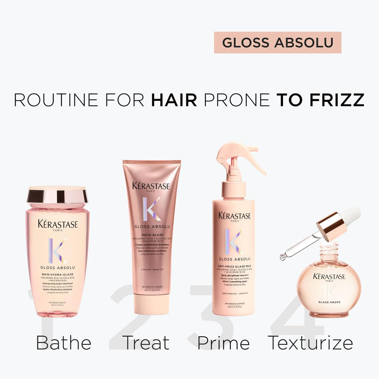 Kérastase Gloss Absolu Anti-Frizz Shampoo & Conditioner Travel-Size Combo For Bouncy, Glossy Hair | Fine To Medium Hair | 4-Days Anti-Frizz | With Hyaluronic & Glycolic Acid, Wild Rose-In-Oil