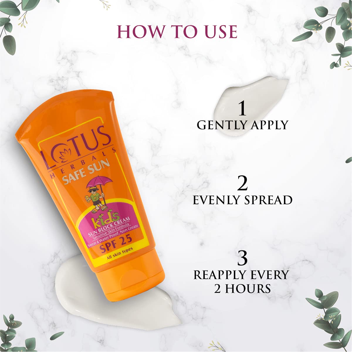 Lotus Herbals Safe Sun Kids Sunblock Cream SPF 25, Sensitive Skin Formula, Sweat & Waterproof Sunscreen, 100g