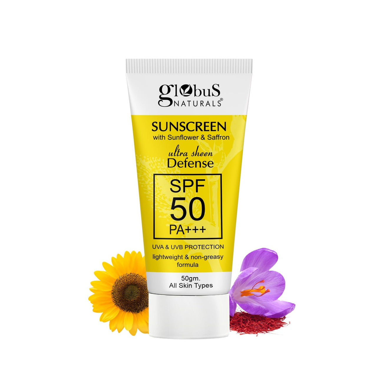 Globus Naturals Sunscreen with Ultra Sheen Defense, SPF 50 PA+++, UVA & UVB Protection, Lightweight & Non-greesy Formula, Normal to Oily Skin, 50 gm (Pack of 1)