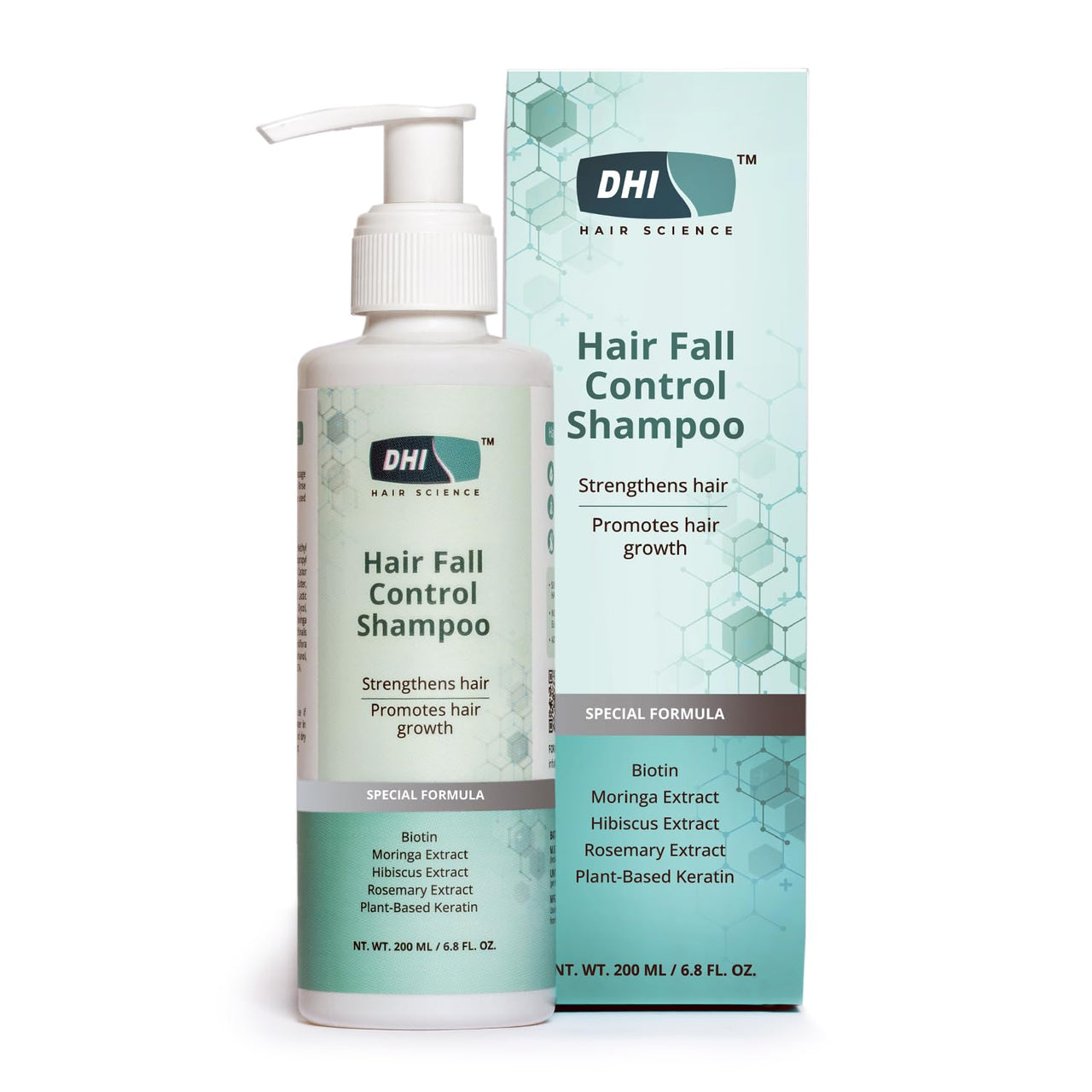 DHI Hair Fall Control Shampoo | Strengthens Hair, Promotes Hair Growth | Paraben & Sulphate Free Shampoo for Men and Women with | Biotin, Plant-Based Keratin, Moringa, Hibiscus and Rosemary Extract | For All Hair Types | 200 ml