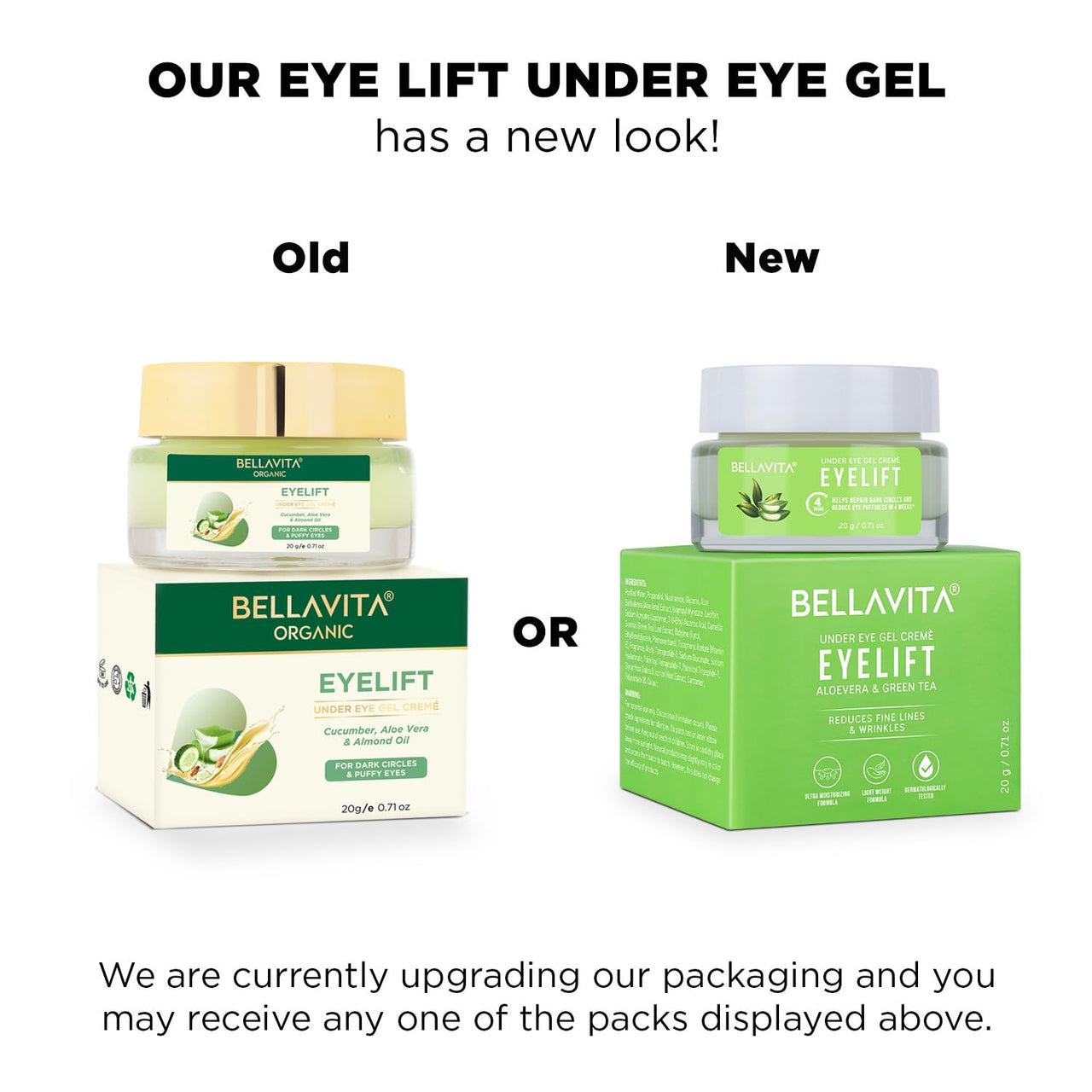 Bella Vita Organic EyeLift Hydrating Natural Under Eye Cream Gel for Dark Circles, Puffy Eyes, Wrinkles & Removal of Fine Lines for Women & Men, 20 gm