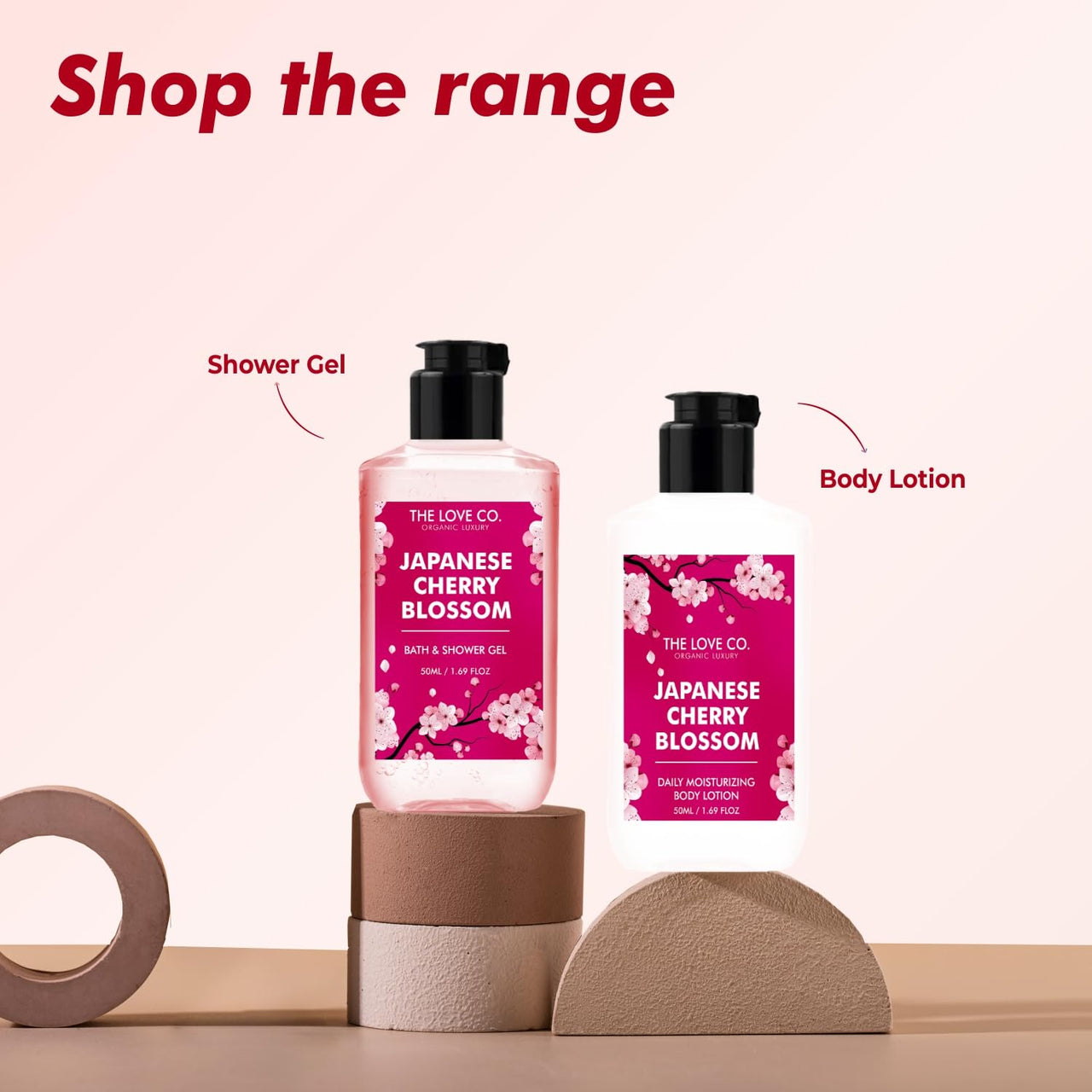THE LOVE CO. Japanese Cherry Blossom Body Wash | Luxury Body Wash for Women | Organic & Vegan | Shower Gel Women | 100% Vegan | Luxury Beauty | Body Skin Care Products 50ml