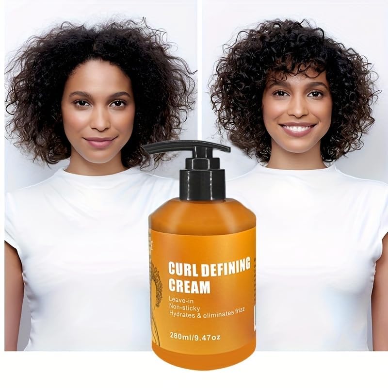 Curl Defining Cream Sulfate and Paraben Free, for Dry Hair, Unisex Adult, 4.6 fl oz Each Leave-in Non-Sticky Hair Treatment, Hydrates and Eliminates Frizz, 280ml (Pack of 2)