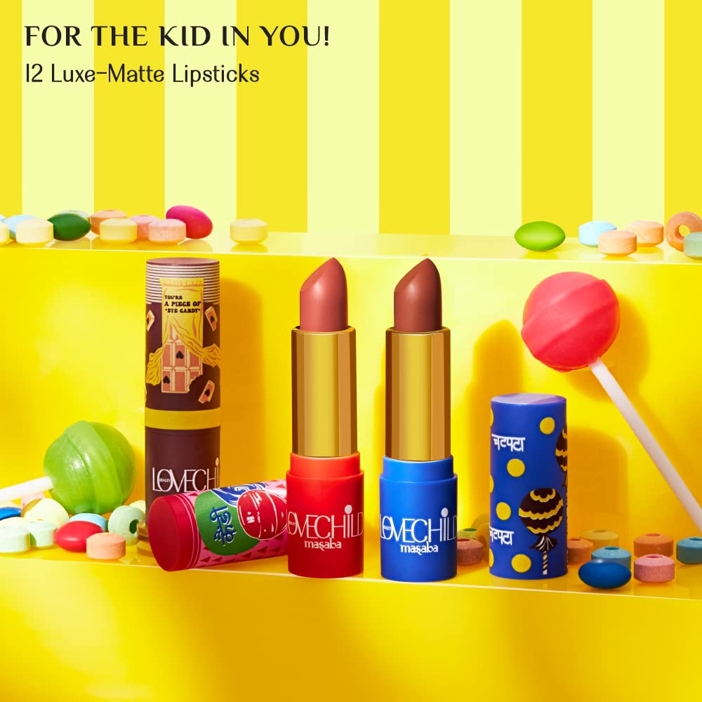 LoveChild Masaba - Popsicle - Luxe Matte Lipstick, Keeps Lips Moisturised, Long lasting, Hot Pink Bullet Matte Lipstick, 4ML