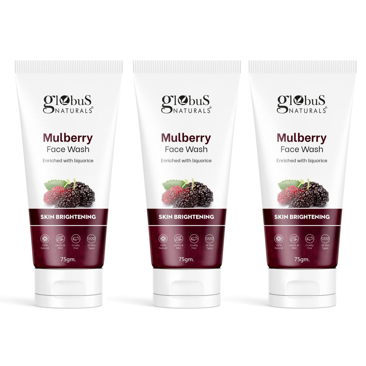 Globus Naturals Mulberry Fairness Face Wash For Even Skin Tone, Deep Cleansing Moisturizing 75 gm (Pack of 3)