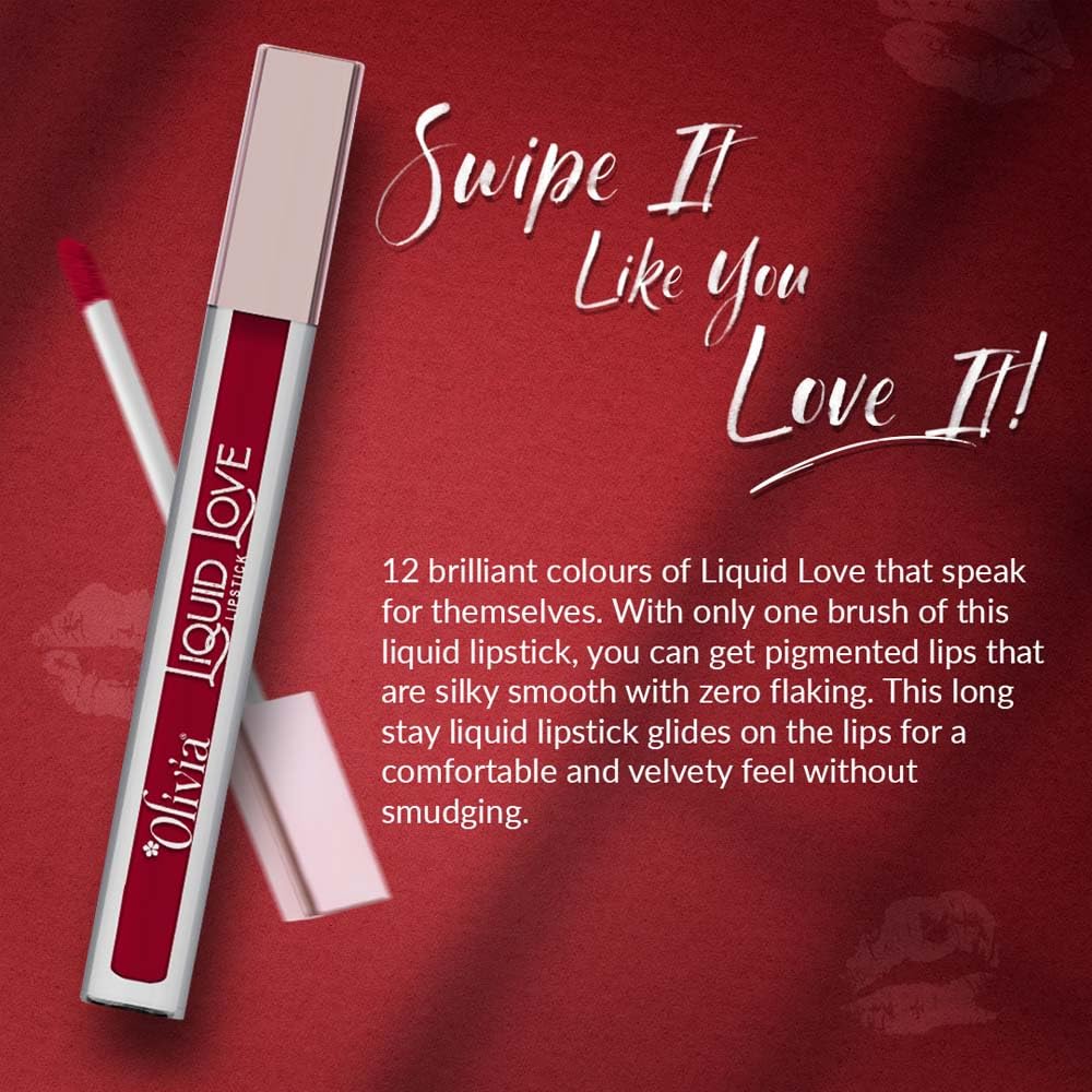 Oliva Liquid Lipstick, 12HR Long-lasting Matte Lipstick, Non Transfer, High Coverage, Water & Smudge Proof, Light Weight & Cruelty-Free - 2ml (Chilli Pepper 3)
