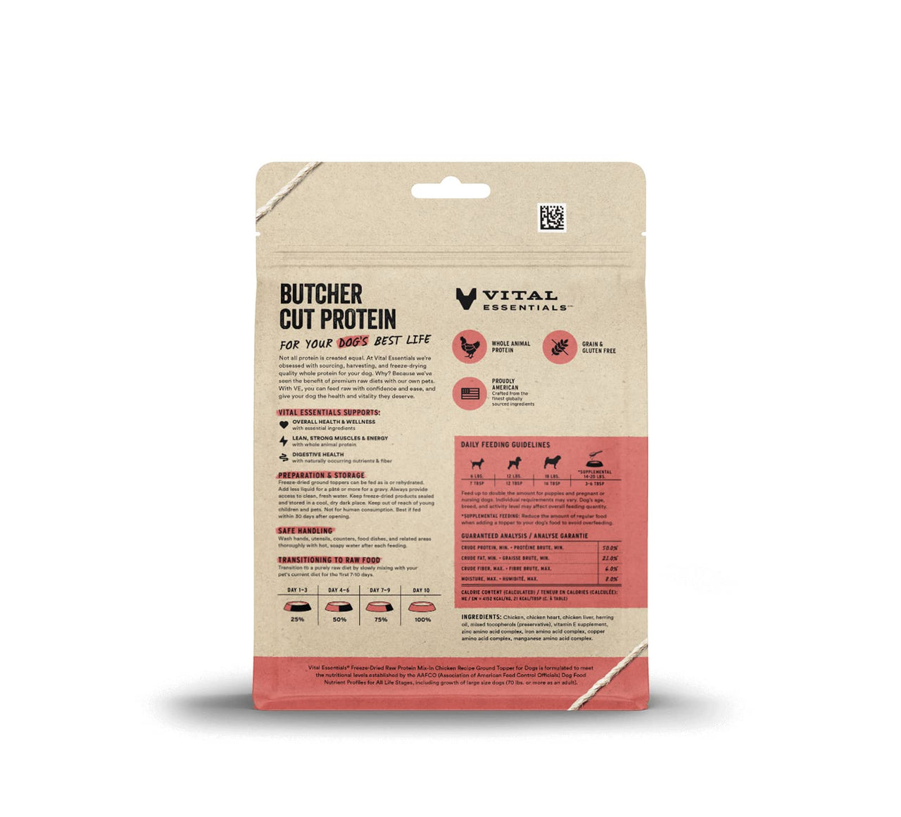 Vital Essentials Freeze Dried Raw Protein Mix-in Dog Food Topper, Chicken Ground Topper for Dogs, 6 oz 6 Ounce (Pack of 1)