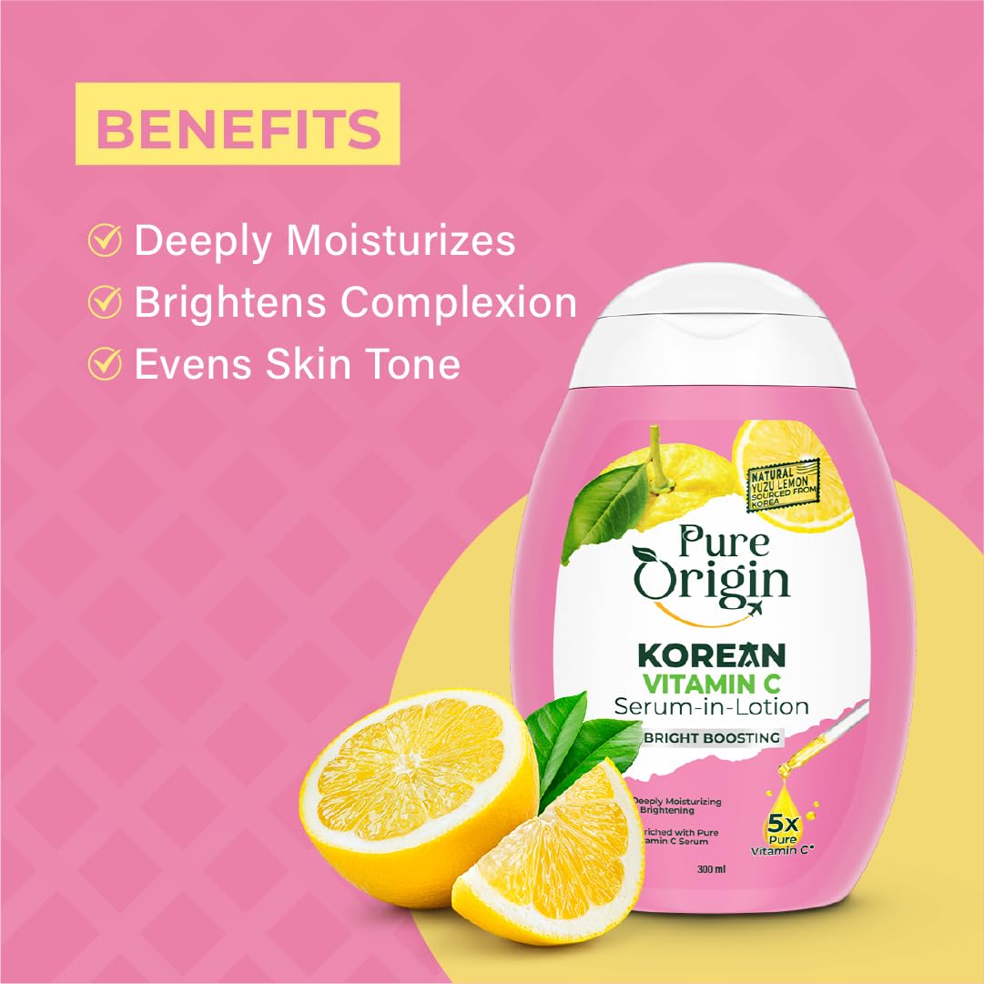 Pure Origin Korean Vitamin C Bright Boosting Serum Cream & Bright Boosting Body Lotion Combo | For Brighter, Glowing Skin and moisturized skin | For women and men | 350g