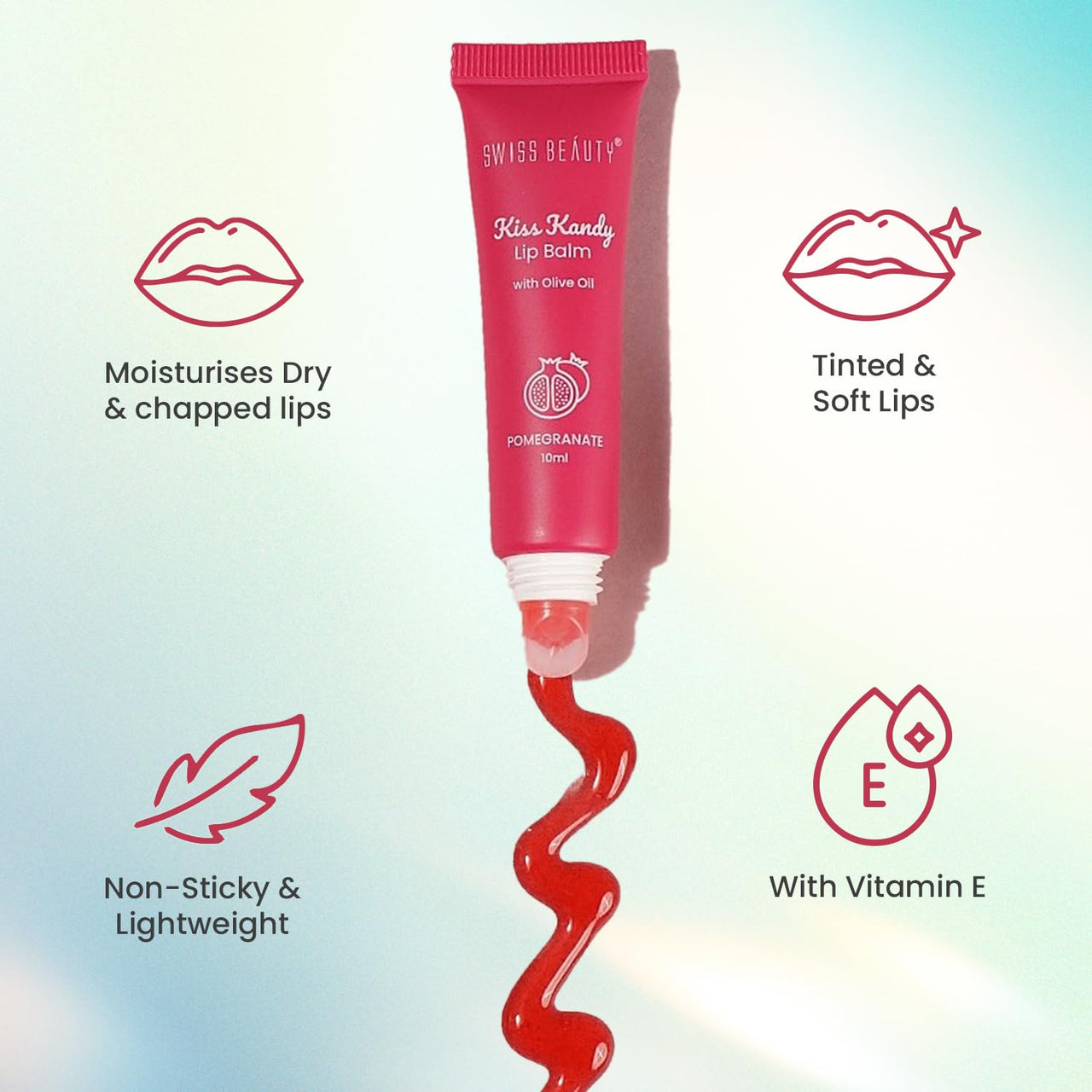 Swiss Beauty Kiss Kandy Lip Balm with Olive Oil | Moisturising | Non-Sticky | Soft & Smooth Lips | Shade - Pomegranate, 10ml