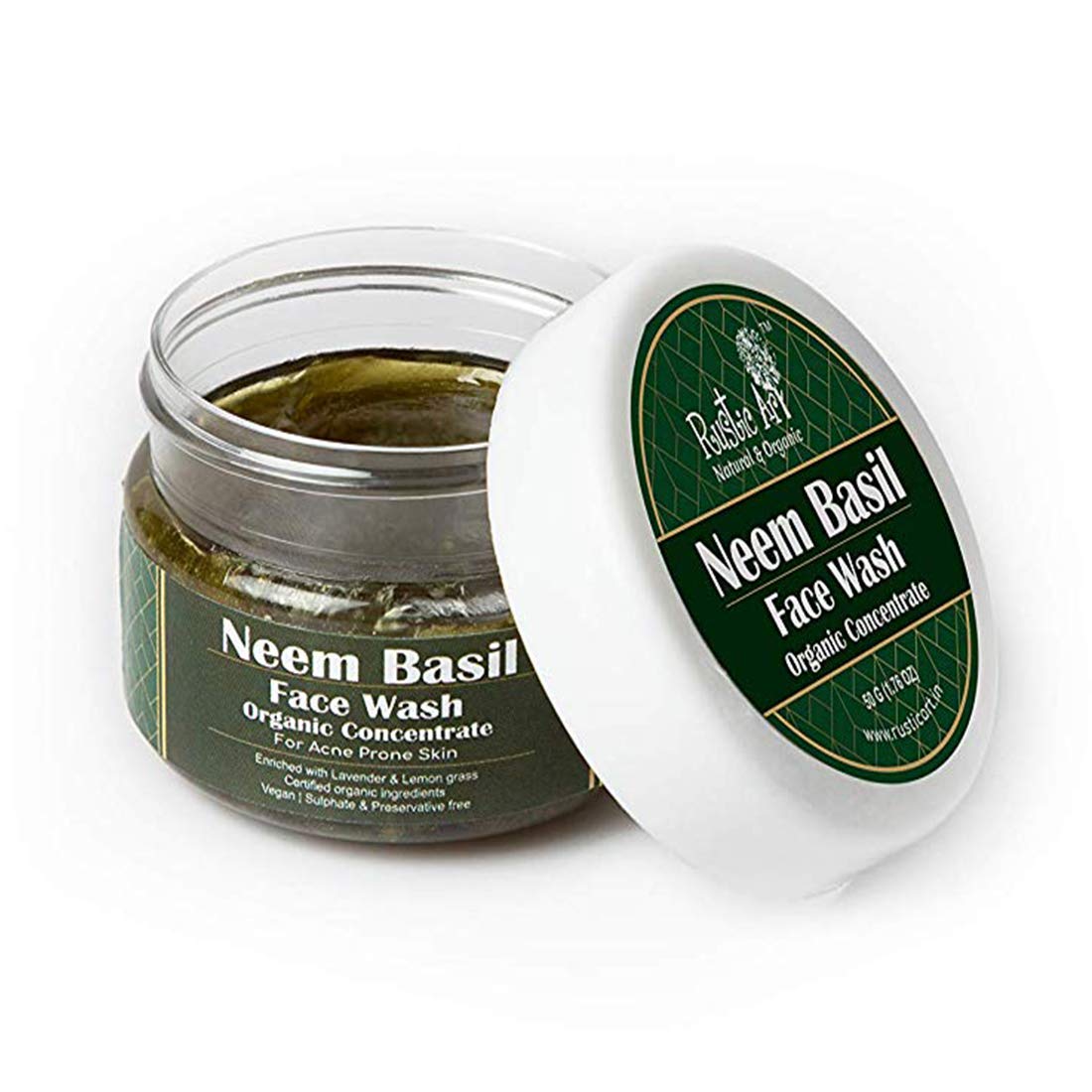 Rustic Art Organic Neem Basil Face Wash Concentrate for Deep Cleansing | Anti-Bacterial Anti-Fungal | 50gm (Pack of 3)
