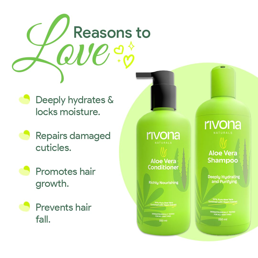 Rivona Naturals Aloe Hair Nourishing Shampoo and Conditioner Set |Natural Hair Care Duo with Aloe Vera & Neem Extracts for Deep Cleansing, Hydration, and Scalp Nourishment| 500ml