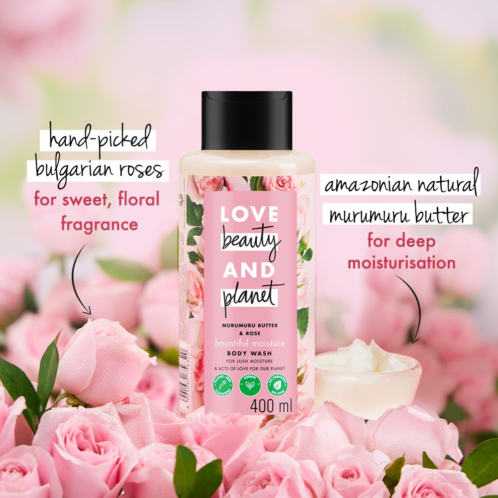 Love Beauty & Planet Moisturising Body Wash 400ml|| with Murumuru Butter & Rose|| Sulfate Free|| Paraben Free- Liquid Shower Gel