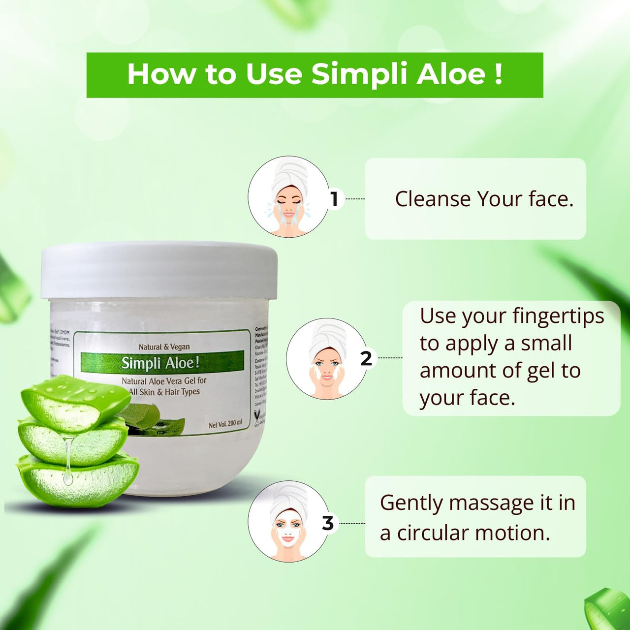 Passion Indulge Pure Aloe Vera Gel for Face, Hair & Skin | Simpli Gel for Soothing & Hydrating Gel for Acne, Sunburn & Dry Skin | Natural Moisturizer for All Skin Types - 200 ml