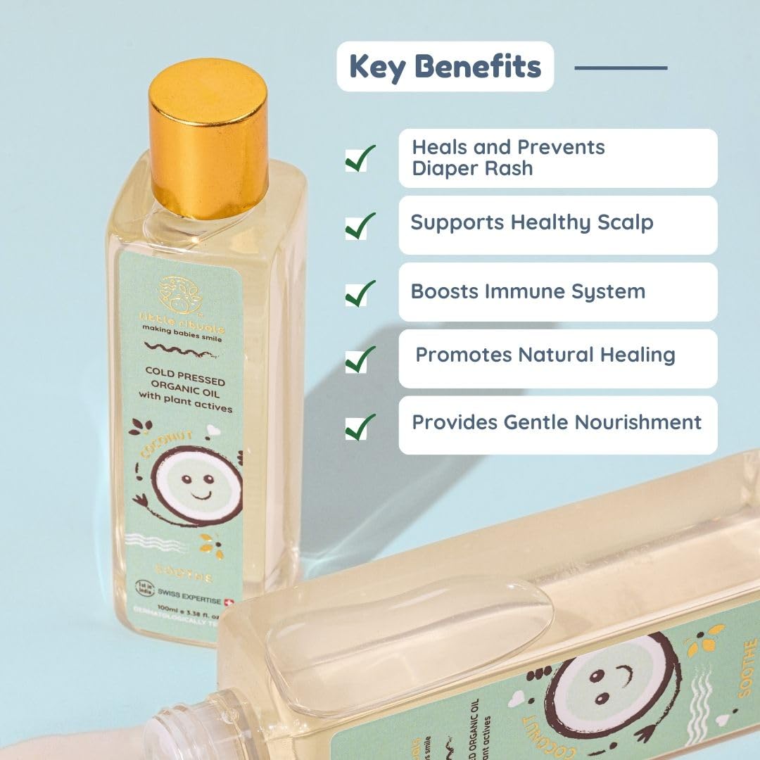 Little Rituals Coconut Baby Massage Oil for New Born - Certified Organic, Wood Cold-Pressed Baby Oil for Body, Skin & Hair, Prevents Diaper Rash, Pediatrician Approved, Mild, Gentle & Safe - 100 ML