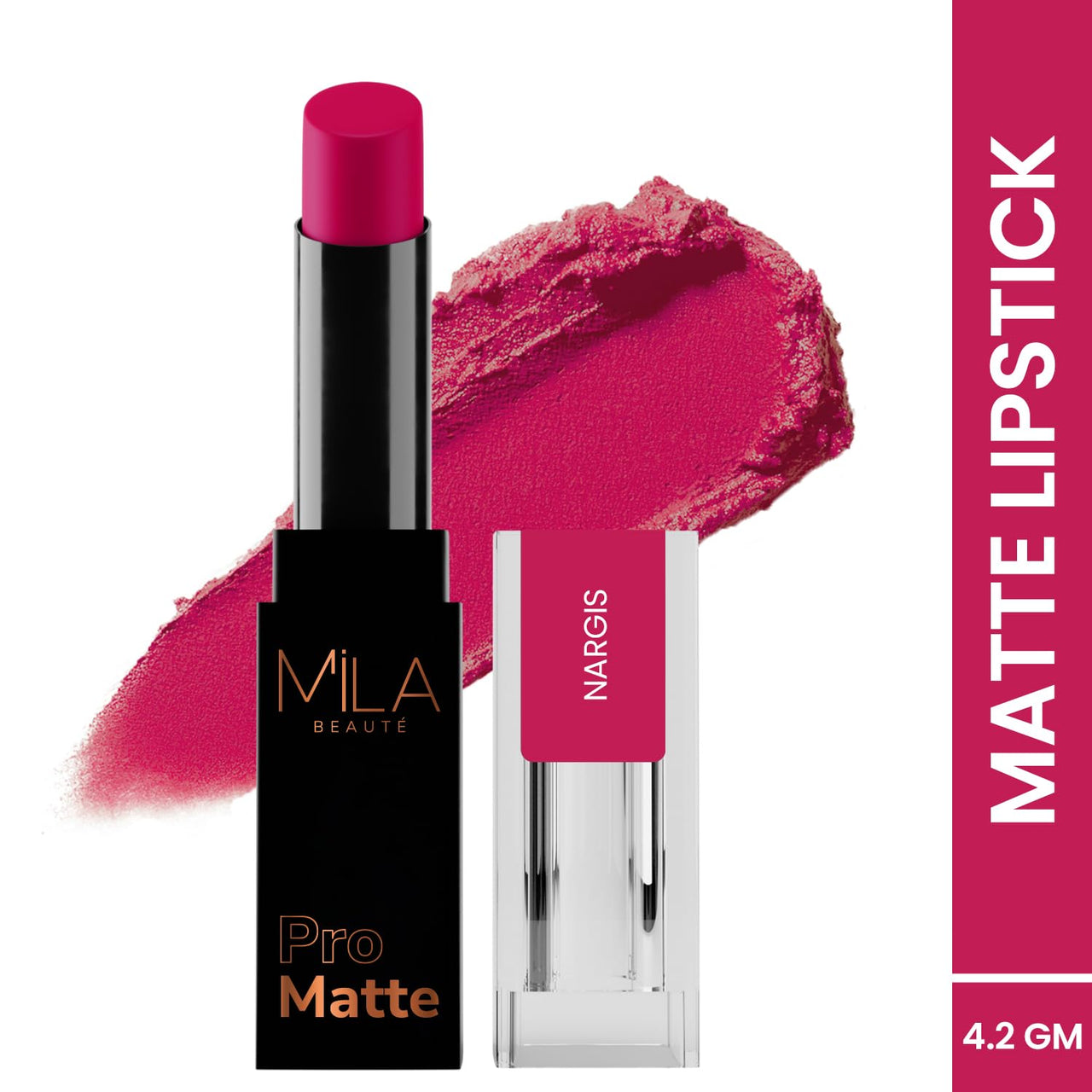 Mila Beauté Pro Matte Lipstick | Highly Pigmented & Long lasting | Semi Matte Finish | Light Weight Lipstick | Single Swipe Application | Luxurious Lip Color | Shade - (Nargis, 4.2g)
