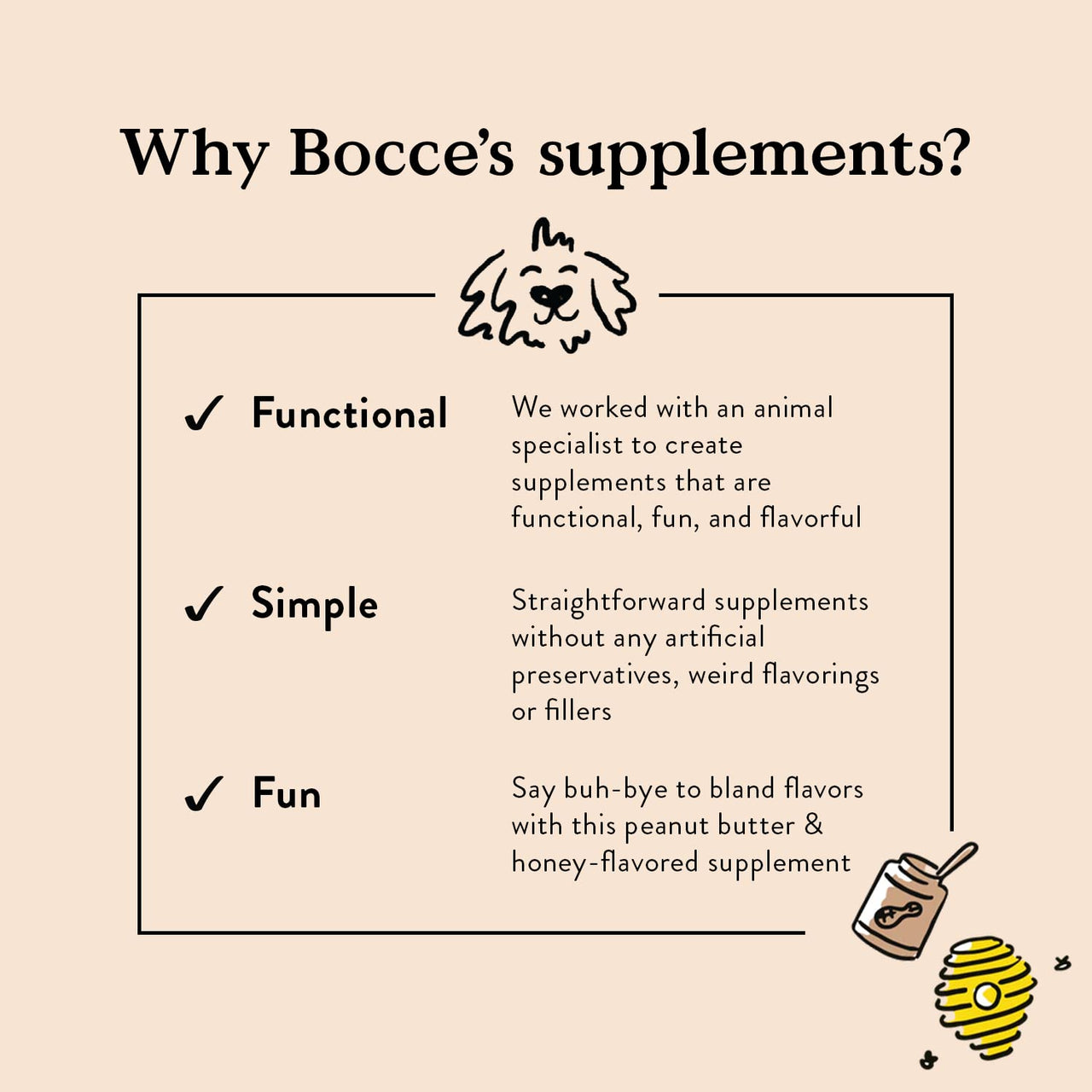 Bocce's  Bakery Hip & Joint Supplement for Dogs, Daily Chews Made in The USA with Glucosamine, MSM, and Chondroitin, Supports Healthy Joints, Peanut Butter & Honey, 60 ct