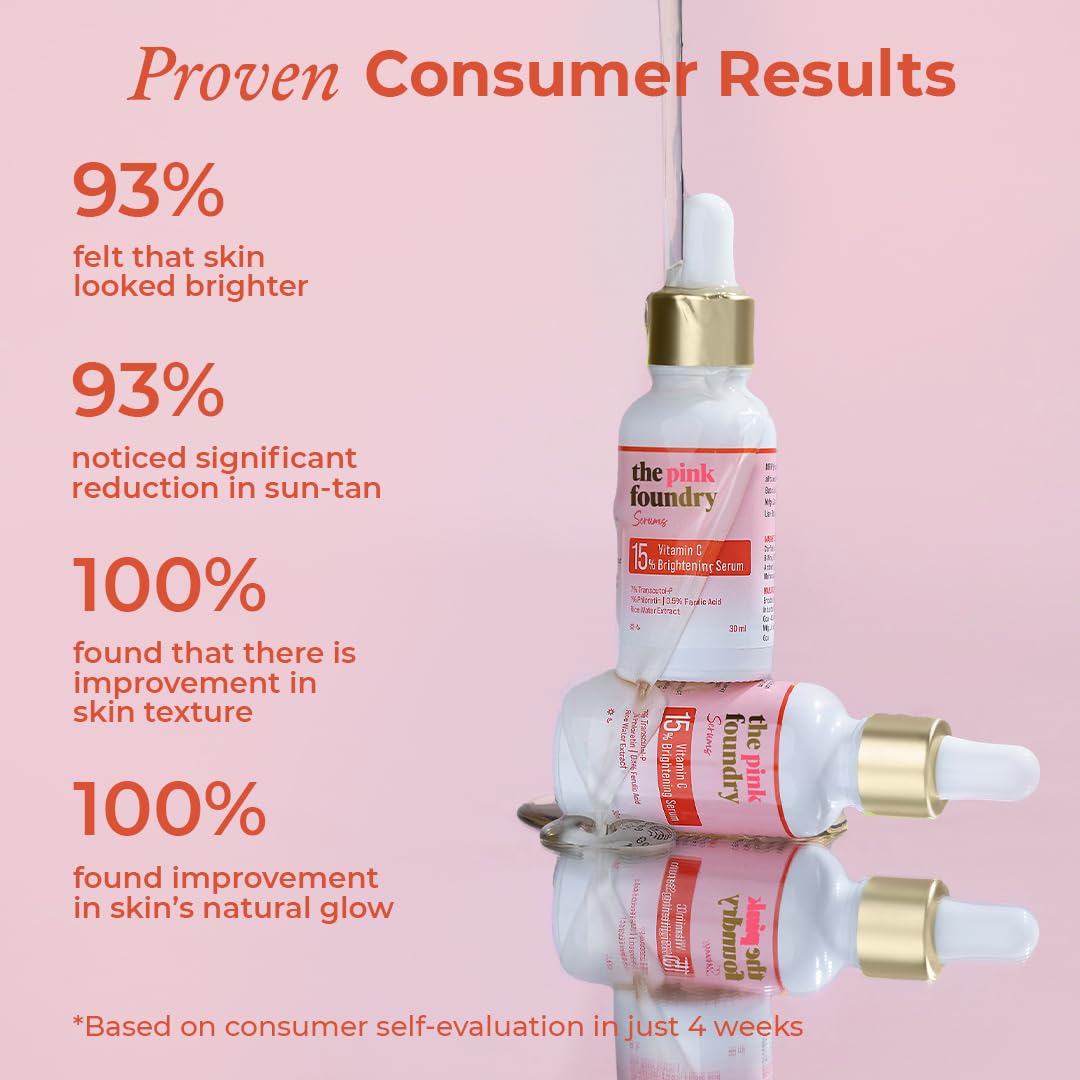 The Pink Foundry 15% Vitamin C Face Birghtening Serum | for Glowing Skin | Improves Dull Skin with 7% Transcutol-P, Phloretin & Rice Water | Light Weight & Non-Greasy | All Skin Types | Vegan | 30ml