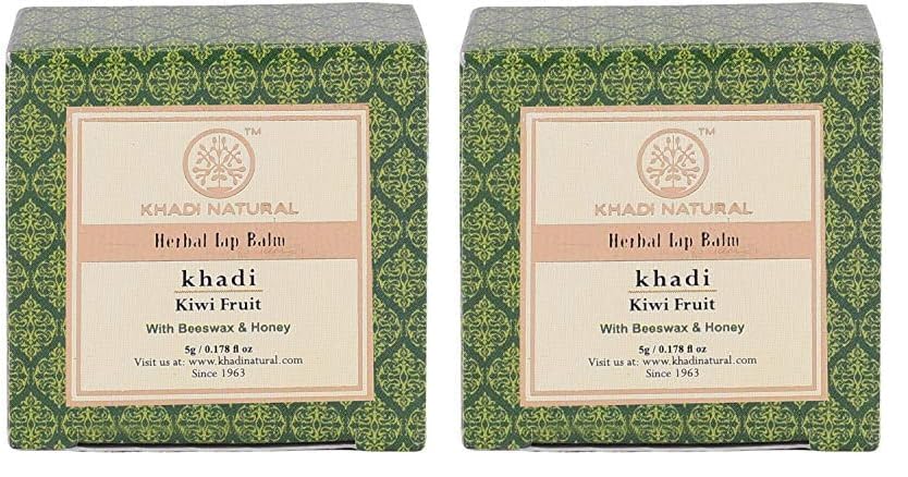 Khadi Natural Kiwi Fruit Lip Balm with Beeswax and Honey, 5g| Herbal Lip Balm for Soft Lips | Nourishing Lip Balm for Chapped Lips | Free From Harsh Chemicals | Unisex Formula (Pack of 2)