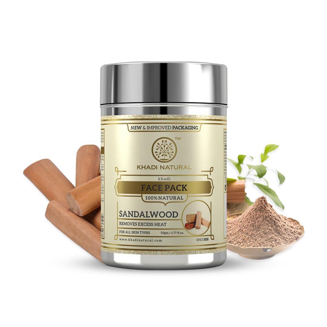 KHADI NATURAL Sandalwood Herbal Face Pack | Face Pack For Controlling Excess Oil | Natural Face Pack For Acne | Herbal Face Pack For Glowing Skin | Suitable For All Skin Types, 50 Gram