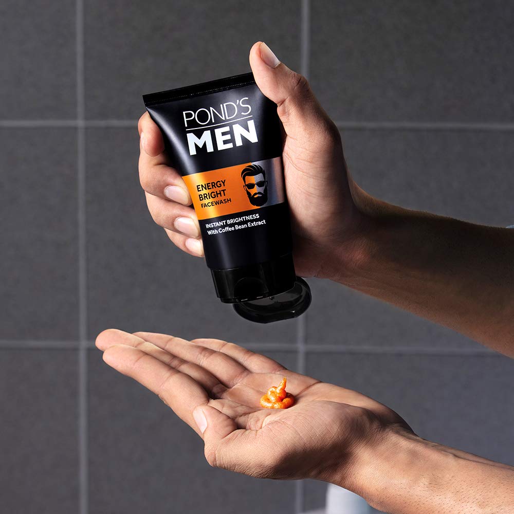 Pond's  Men Pollution Out Activated Charcoal Deep Clean Facewash, 100g & Men's  Energy Bright Face Wash Coffee Beans Bright Skin, 100g