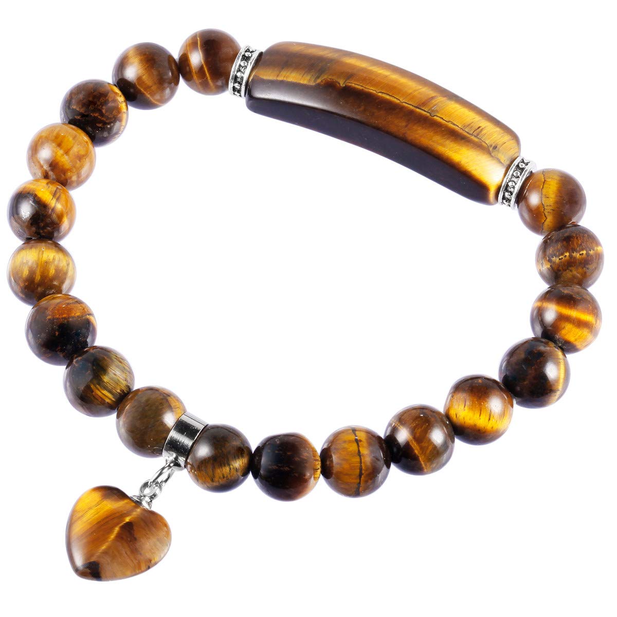 TUMBEELLUWA Healing Stone Bracelet 8mm Beads Chakra Crystal Energy Heart Charm Bracelet Handmade Jewelry for Women #4 tiger's  eye crystal stone