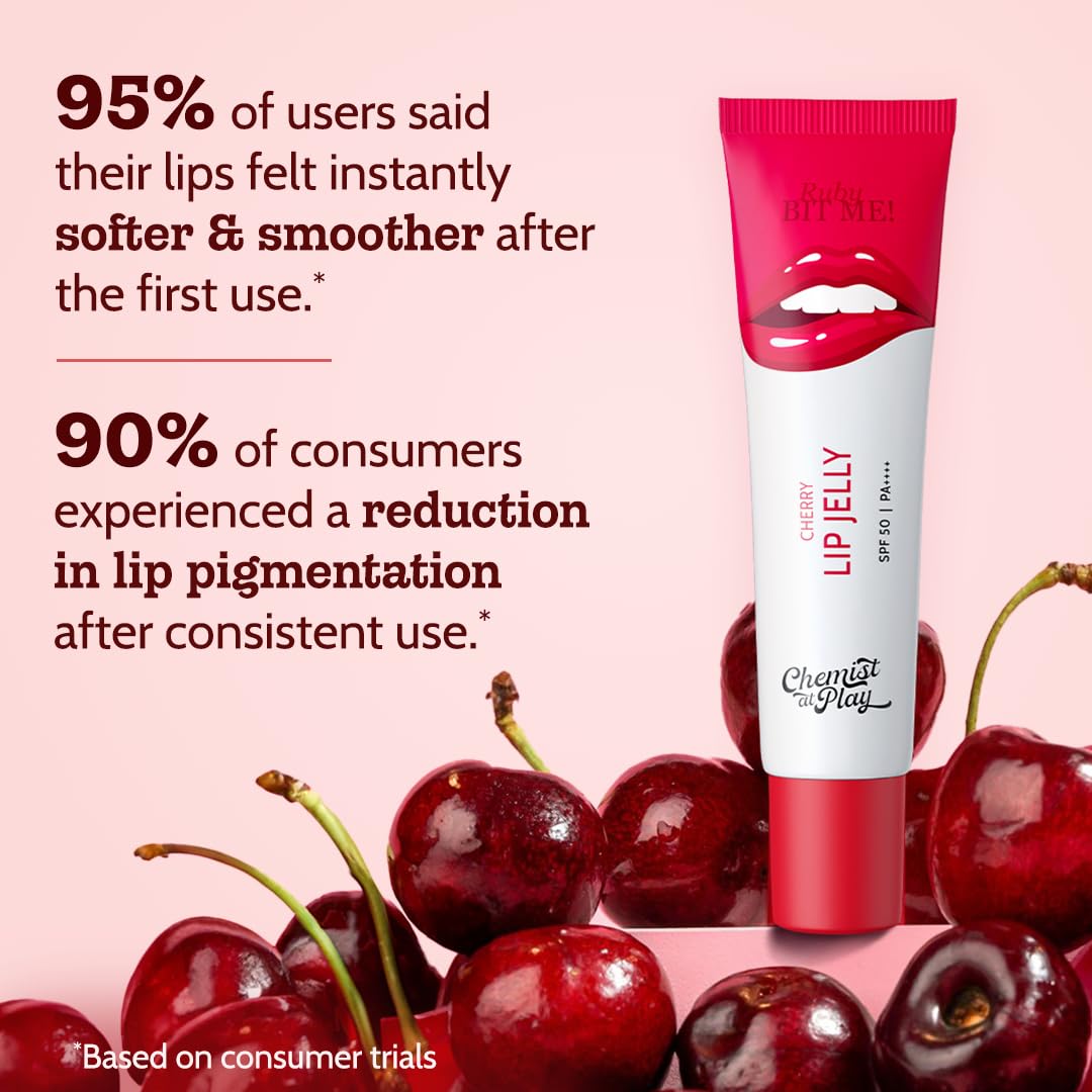 Chemist At Play Cherry Tinted Lip Balm for Dark, Dry, Chapped and Pigmented Lips| Gives 24 hours moisturization| SPF 50 PA+++| Has 2% Kojic Acid, Hyaluronic Acid, ceramides & Peptides| 10gms