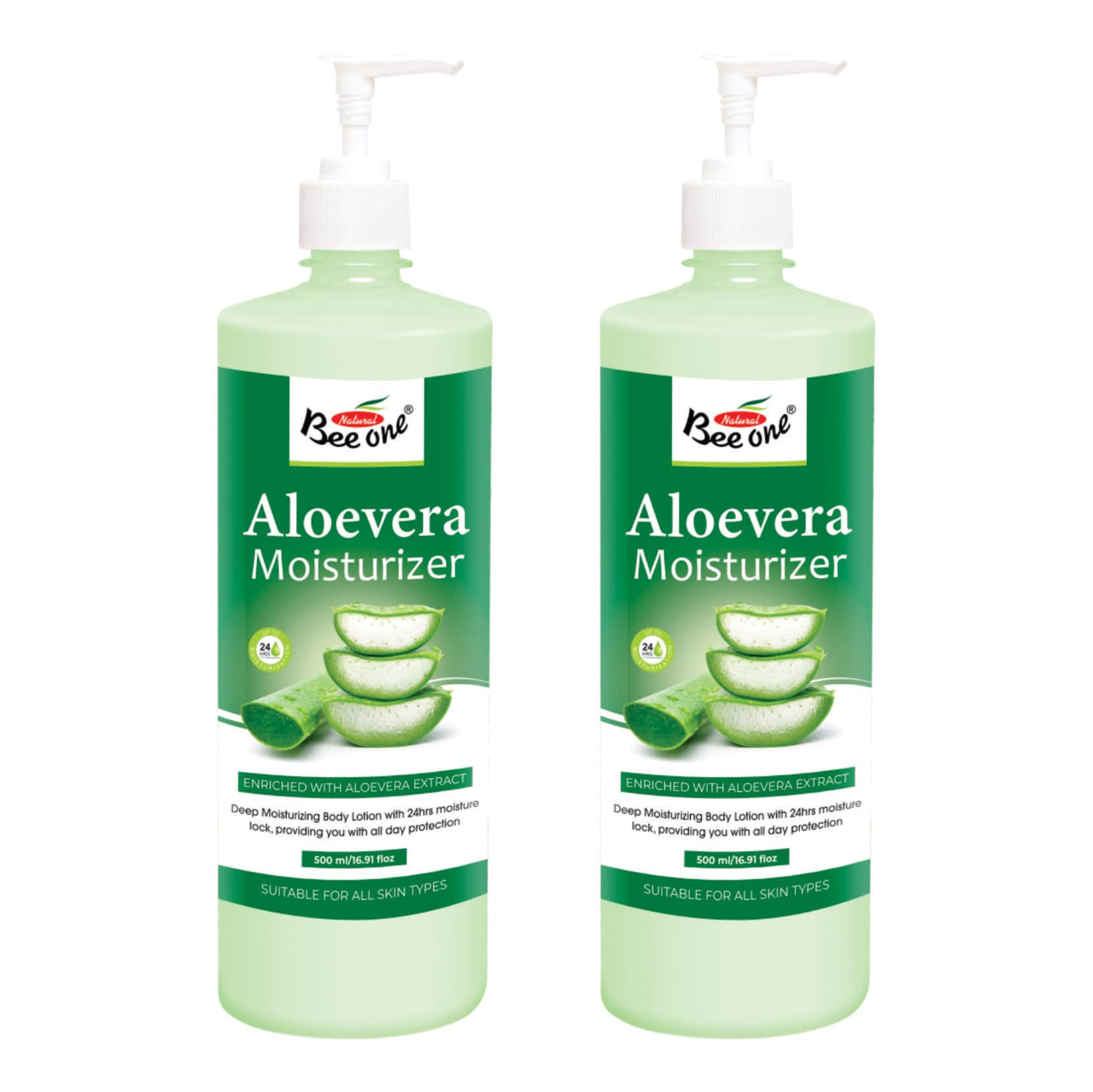 Bee One 24 hr Moisture Lock Moisturiser, Hydrating Body Lotion for smooth and supple skin(Pack of 2) (Aloe Vera, 500mlx 2 = 1000ml)