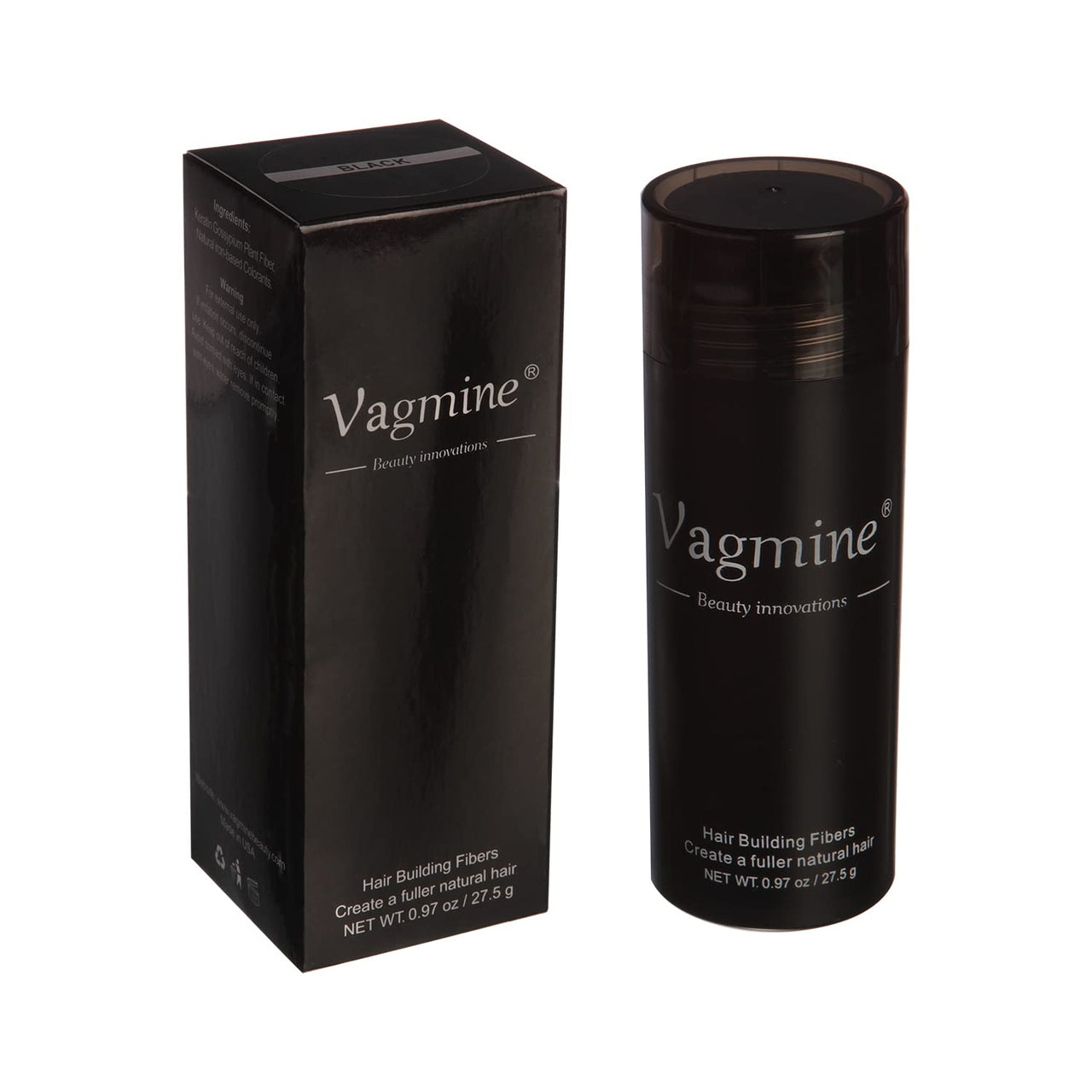 VAGMINE Hair Fiber Powder Black for Men & Women | 27.5g | Instantly Covers Thinning Hair & Bald Spots | Natural Look & Long-Lasting Hold | Easy to Apply | Suitable for All Hair Types