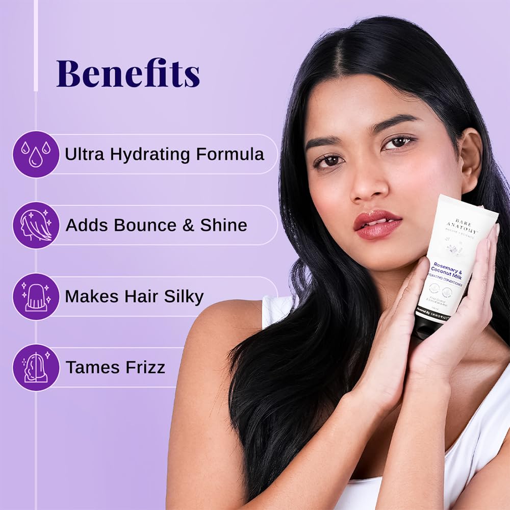 Bare Anatomy Nature x Science Rosemary & Coconut Milk Hydrating Conditioner | Natural conditioner for dry, dull & frizzy hair | SLS & Paraben Free | Conditioner for Women & Men | 150mL