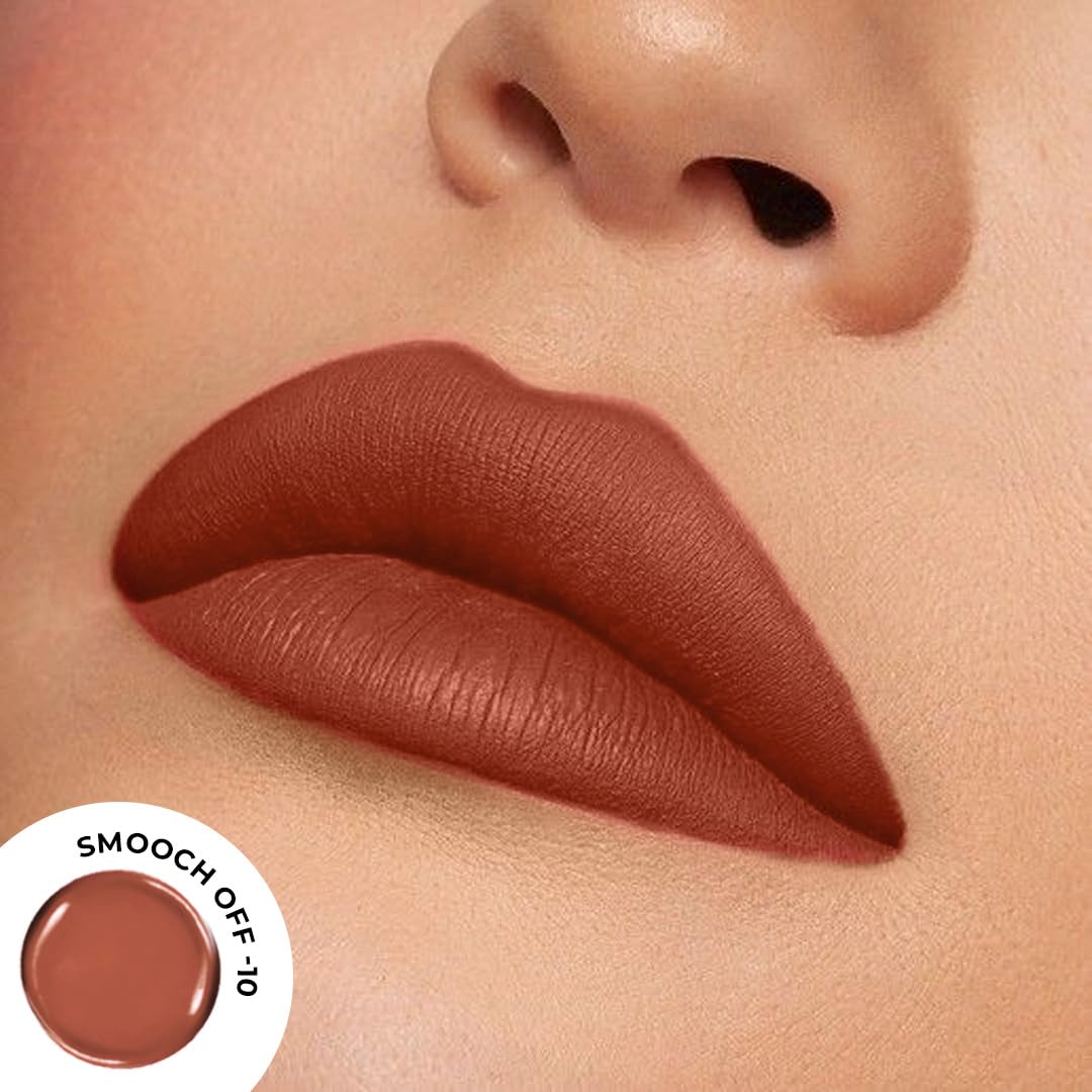 SOKU Always Kissable Long-Lasting Matte Liquid Lipsticks for Women Waterproof, Smudge-Proof | Lightweight Vegan Formula with Vitamin E | Smooth Application, Rich Colour (Smooch Off-10) - 4.5 ml
