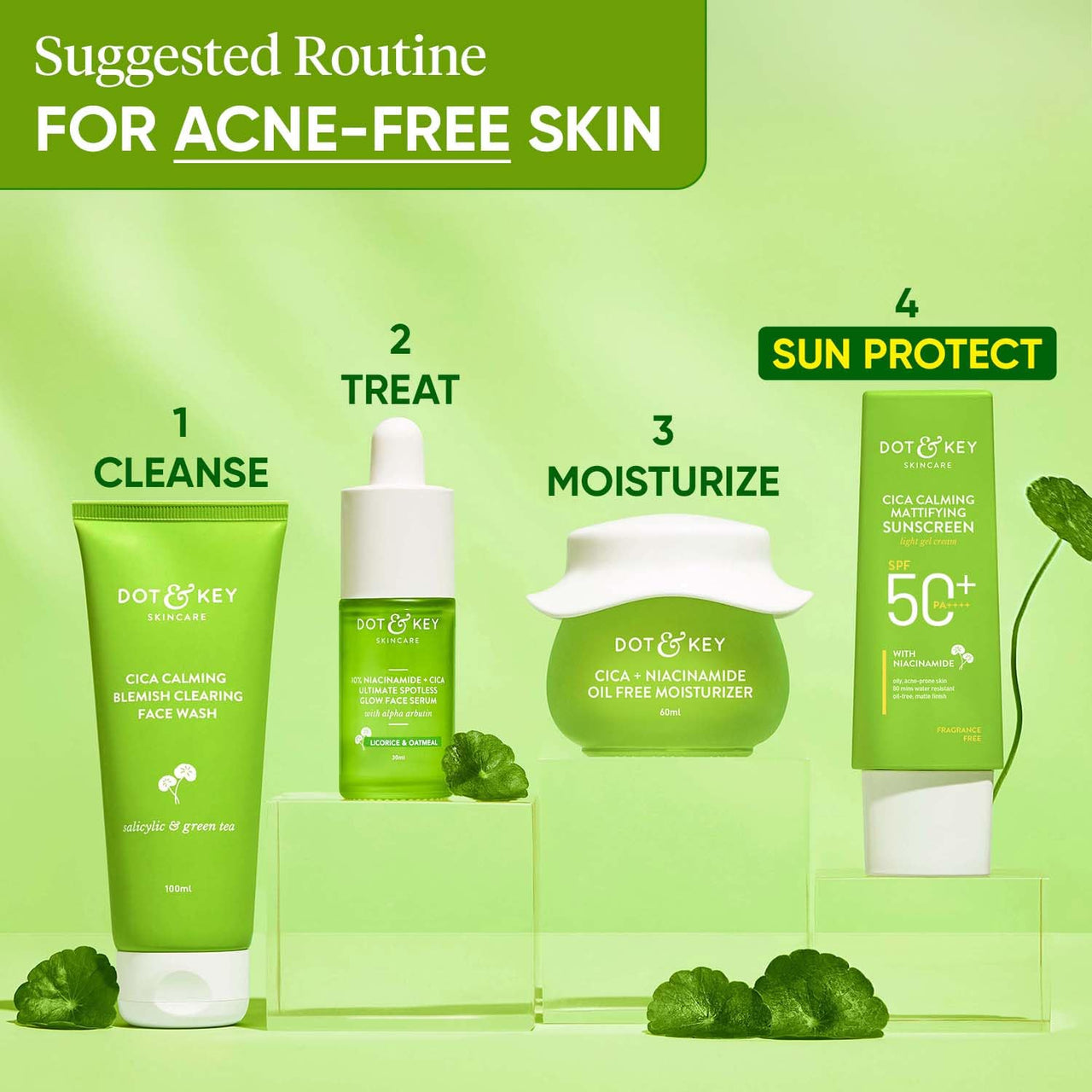Dot & Key CICA Calming Mattifying Sunscreen SPF 50 PA++++ | For Oily Acne Prone & Sensitive Skin | UVA/UVB Protection | No White Cast, Ultra Light, Fragrance Free & Quick Absorbing | 50g