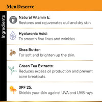 Men Deserve - Intensive Moisturizer with SPF 25 (50g) | Moisturizer For Dry Skin With Vitamin E, Hyaluronic Acid, Shea Butter | Moisturizer For Anti Pollution and Dark Spot Reduction