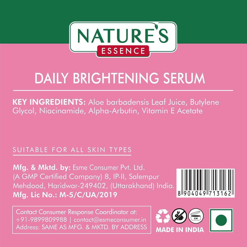 NATURES ESSENCE 2% Alpha Arbutin Daily Brightening Serum, Skin Brightening Face Serum For Women, Face Serum For Glowing Skin, 30ml
