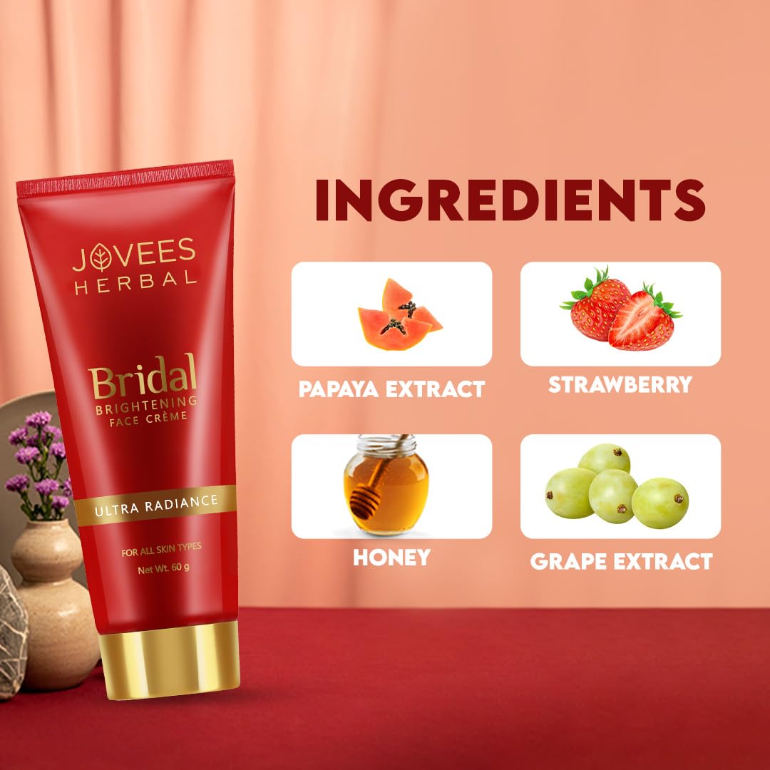 Jovees Herbal Bridal Face Creme | For Natural Glow and Brightness | Ultra Radiance, Hydrated and Flawless skin | Daily Use | For All Skin Types 60 GM