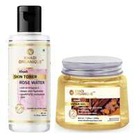 Khadi Organique Combo of Aloe Vera Ubtan Gel (200 gm) + Pure & Natural Rose Water/Skin Toner (210 ml) – 100% Natural for Acne-Free, Glowing Skin | Balances pH, Soothes Itchiness & Moisturizes | Suitable for Men & Women