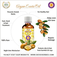 Deve Herbes Pure Argan (Moroccan) Oil (Argania spinosa) Natural Therapeutic Grade Cold Pressed 50ml