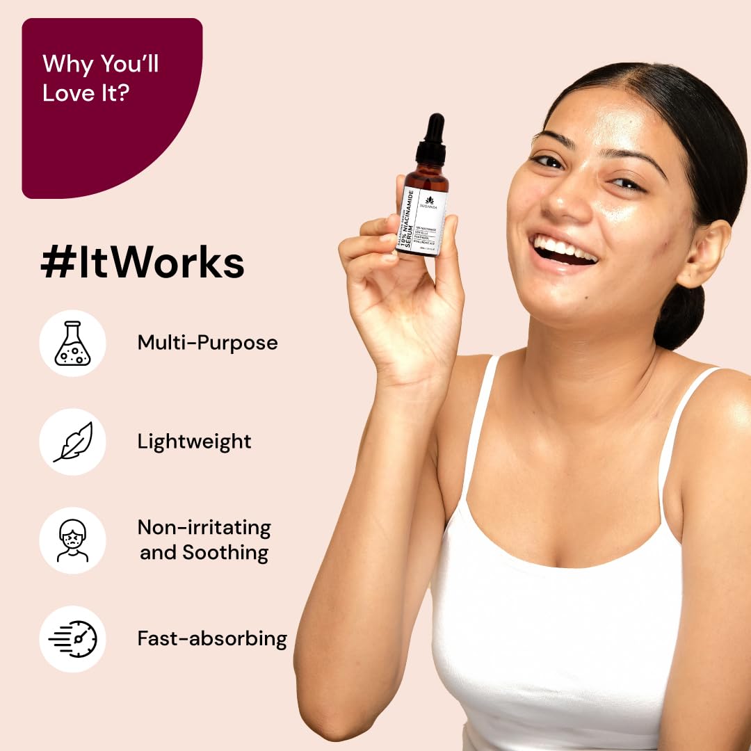 SUGANDA SKINCARE 10% Niacinamide Serum With Hyaluronic Acid And Centella, For Oily Skin And Open Pores, Acne And Dark Spots, Face Serum For Dry Skin, All Skin Types, Men & Women, 30Ml, Cruelty Free