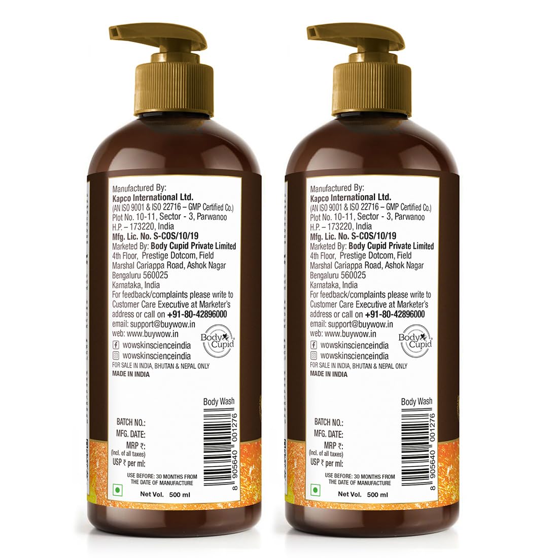WOW Skin Science Ubtan Body Wash | Tan Removal And Glowing Skin | With Chickpea Flour, Almond, Safron & Turmeric Extract | 500 Ml | Pack of 2
